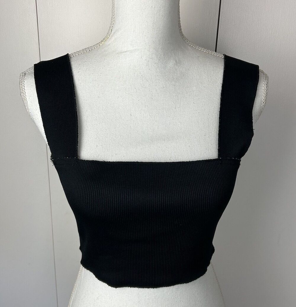 Missguided Women’s Solid Ribbed Square Neck Crop Tank Top Black Size 4